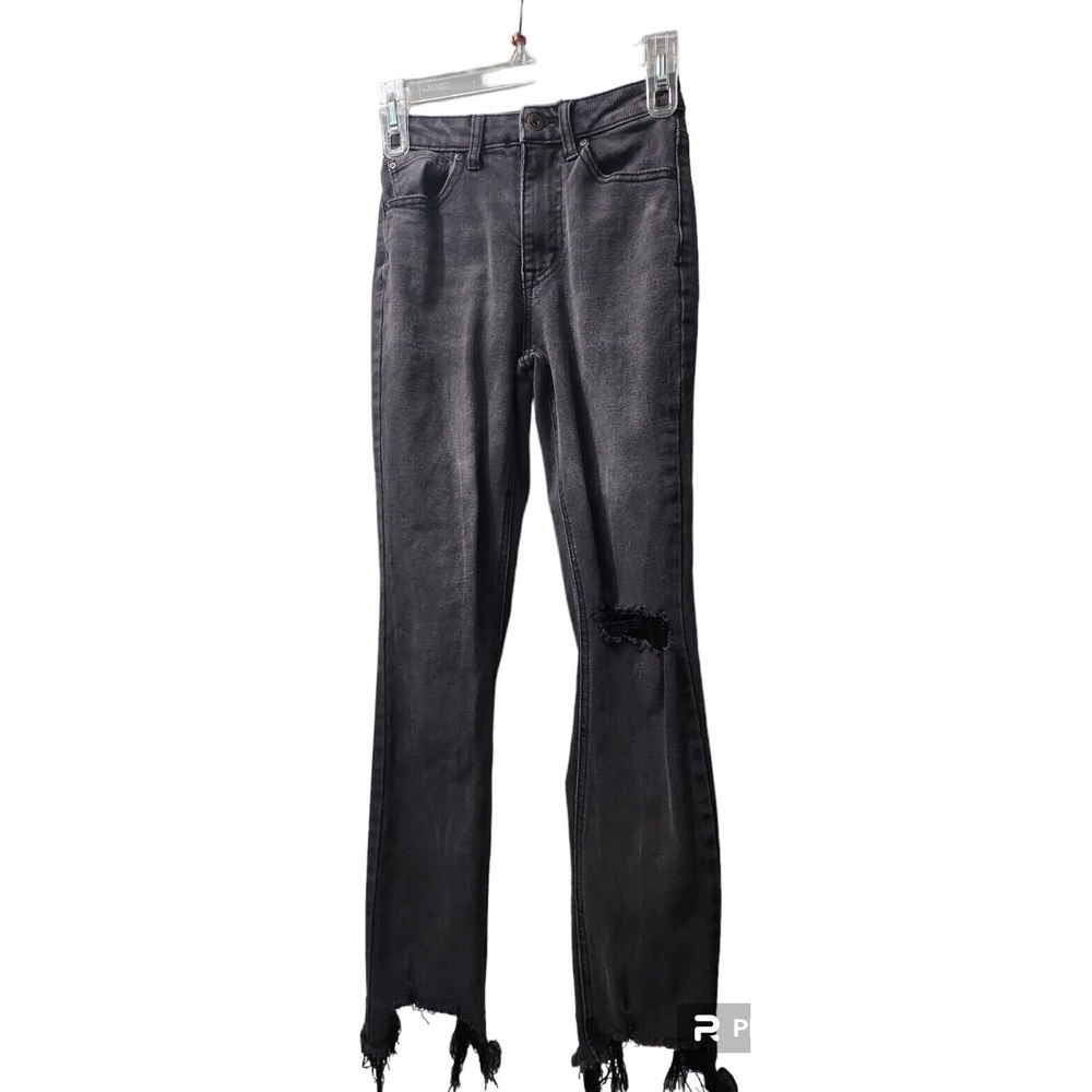 True Craft Distressed‎ Hem Jeans Ripped Knee Black Wash Denim Size 26